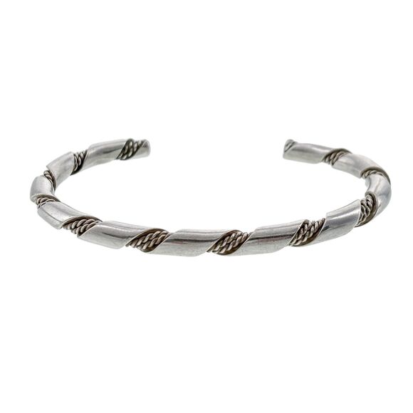 Vintage Southwestern Sterling Silver 925 Twisted Rope Cuff Bracelet 6.5" - Picture 2 of 5